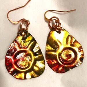 Handmade Colorful Floral Solid Copper Earrings Boho Festival Gift Cute Artsy Dan